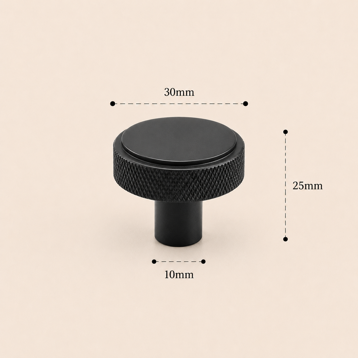 Räfflad knopp på fot 30 mm – Matt svart