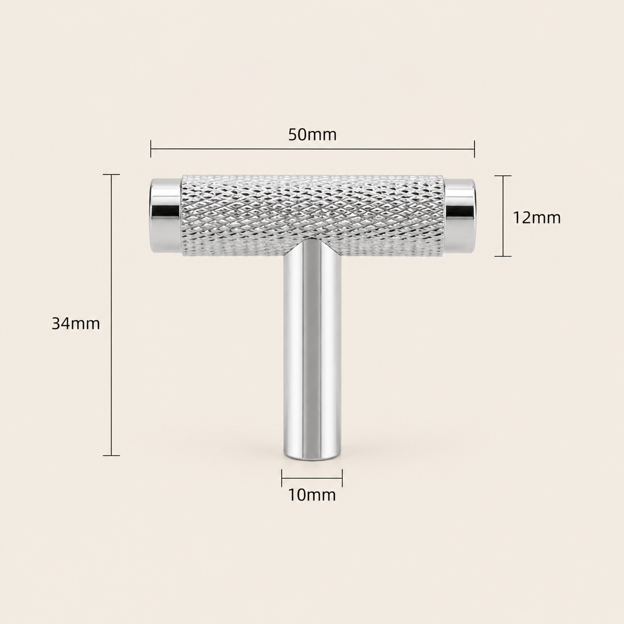 T-knopp i krom – räfflad design