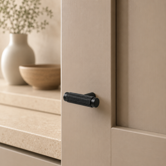 T-knopp i mattsvart – räfflad design