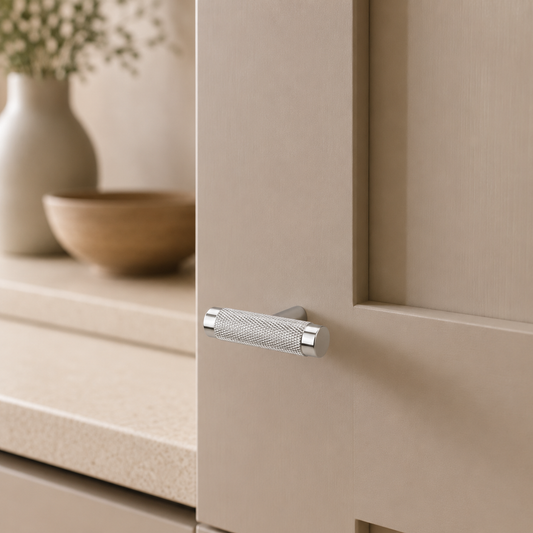 T-knopp i krom – räfflad design