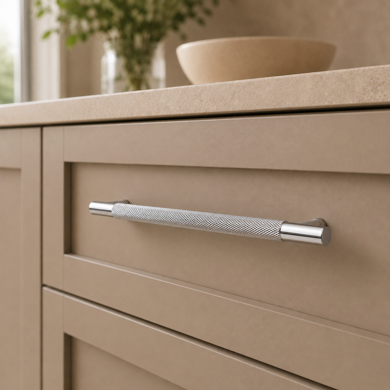 Handtag i krom – räfflad design