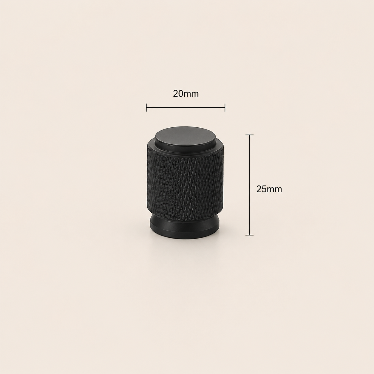 Räfflad cylinderknopp 20 mm – Matt svart